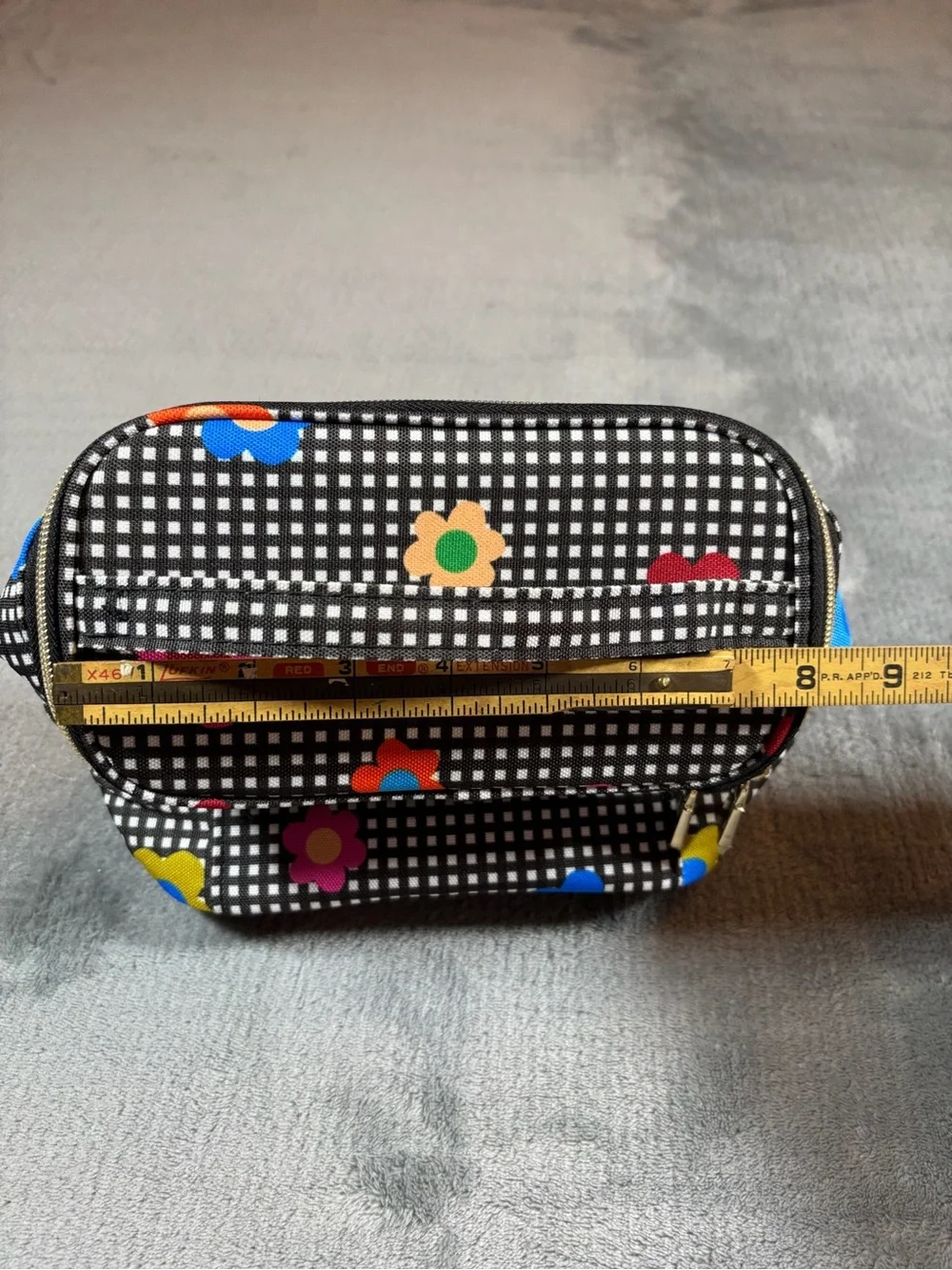 kate spade Black Gingham Insulated Lunch Bag with Multicolor Floral Print